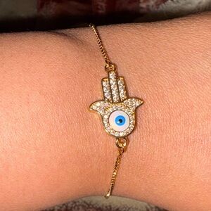 Crystal Hamsa Evil Eye Protection Bracelet in Gold